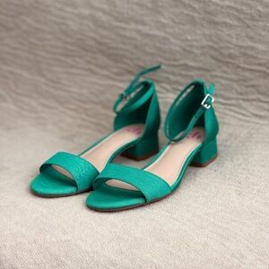 Gianni Bini Teal Open-Toe Ankle Strap Block Heel Sandals green spring summer